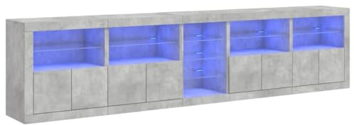 vidaXL Sideboard mit LED-Leuchten Betongrau 283x37x67 cm