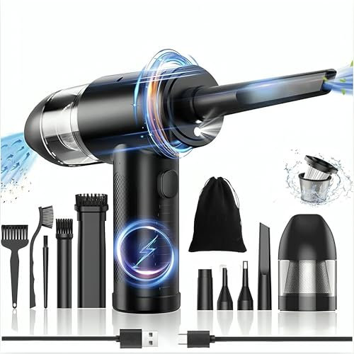 Ezonik Soplador de Polvo Eléctrico y Aspirador 2 en 1, Aire Comprimido Limpieza pc,90000RPM, 3 Velocidades, 7000mAh, Mini Aspiradora de Mano, Luz Led, Bolsa y Accesorios. 12000Pa Succión, Recargable.