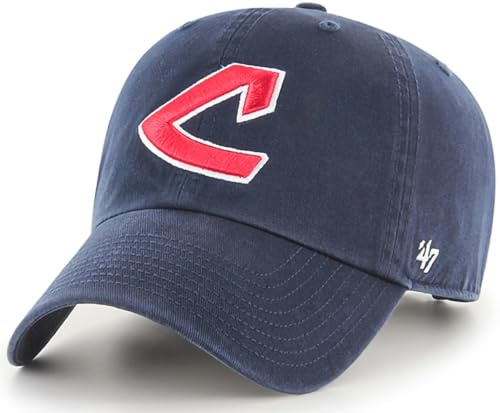 '47 MLB Cooperstown Clean Up Adjustable Hat Cap, Adult One Size, Cleveland Guardians - Navy, One size