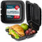 Boîtes à Emporter 60 Pack 20x20cm - Boîtes Biodégradables à Coque, Polystyrène - Boîtes à Burger Réutilisables Jetables, Conteneurs Noirs avec 3 Compartiments - Boîtes à Emporter avec Couvercles