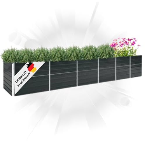 DELUKE® Hochbeet für Garten Oskar Anthrazit | 480x80x77cm | Verzinkter Stahl | Wetterfest | Hochbeet Metall Gartenbeet Kräuterbeet Blumenbeet Beet hoch Frühbeet für Garten Gemüsebeet