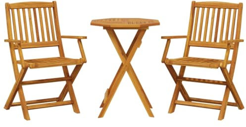 vidaXL Juego bistró Plegable 3 Piezas Madera Maciza Acacia, Juego de bistró de jardín, Juego de balcón, Juego de Muebles de Exterior