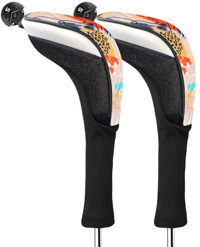 FINGER TEN Golf Club Head Covers Woods Hybrids Long Cover, Headcovers with Interchangeable No. Tags Fit All Hybrids Wood Clubs Light Durable (Orange-2 Pack Hybrid Covers)