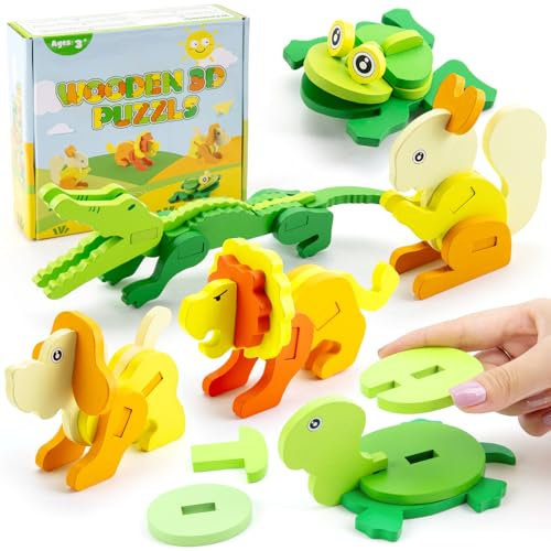 Juboury 6 Pcs 3D Kinder Holzpuzzle, Holzspielzeug Puzzle Kinder, lernendes Pädagogisches Holzpuzzle-Spielzeug,Holzpuzzle für Kleinkinder ab 3 Jahren Pädagogisches Lernspielzeug Geschenk Mädchen Jungen