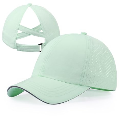 CHUANGLI Mädchen-Hut mit überkreuztem Pferdeschwanz, reflektierend, leicht, Baseballkappe für Kinder, schnell trocknend, Netzstoff, Sportmütze für Alter 7–12 Jahre, mintgrün, Einheitsgröße