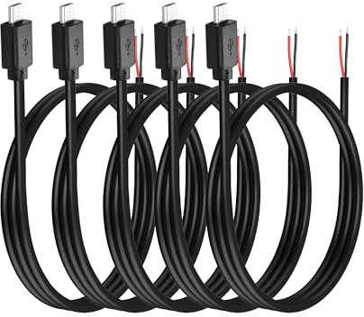 YAODHAOD Câble d'alimentation micro USB mâle 2 broches 5 V 3 A Micro USB vers extrémité ouverte Câble d'alimentation facile à souder, pour équipement USB installé ou remplacement de câble de