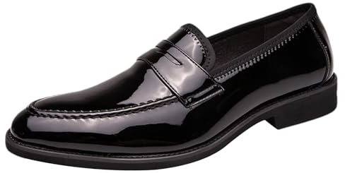 ANUFER Uomo Lucido Ecopelle Verniciata Penny Mocassini Slip-On Formale Scarpe Eleganti Nero SN0705166 EU44