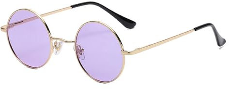WDZAYXC Retro Classic Runde polarisierte Sonnenbrille mit Metallrahmen für Herren und Damen(Gold/Lila)