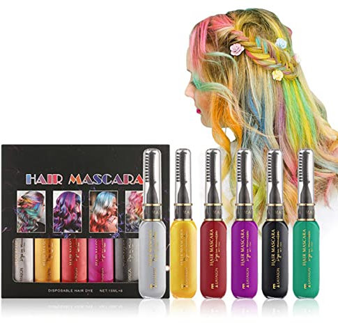 MKNZOME 6 Colores Tizas para Colorear Niñas Lavable, Hair Chalk Tinte de Pelo Temporal, Tinte Pelo Lavable Niños for Girls Cabello Regalos de Cumpleaños, para Carnaval, Fiesta, Mujer y Cosplay