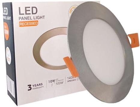 IWIIK Downlight LED Circular Slim Acero inoxidable, Placa Empotrable Redondo Techo, 140 lm/W Gran Luminosidad, Tecnología CCT, Luz Blanca Seleccionable 2700K-4000K-5700K (10, Vatios)