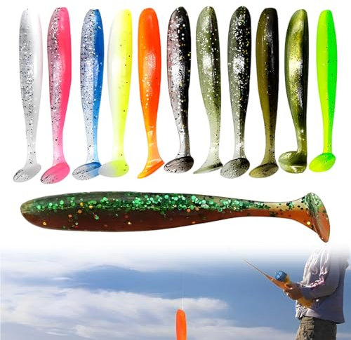 BIRLOZA 12 Stück Gummifische Set Angelköder Silikon Bassköder Schwimmköder 8,9 cm Angel Softbait Set zum Angeln auf Barsche Salzwasser Süßwasser