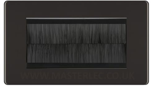 BG Screwless Black Nickel Double 4 Gang Brush Cable Entry Wall Plate Black Insert Rectangle
