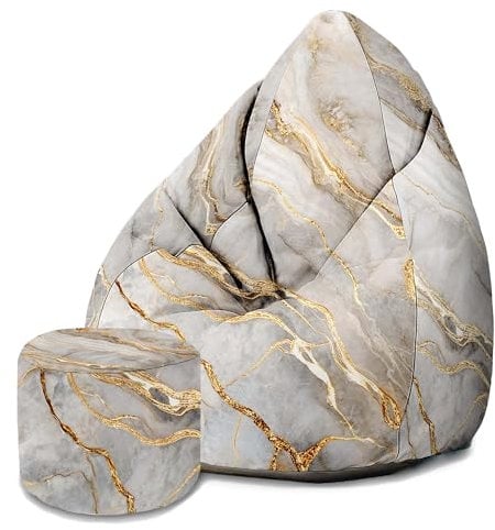 DreamRoots Sitzsack Erwachsene mit Füllung 80x80x120cm - Bean Bag Chair - Sitzsäcke mit Lehne und Hocker und Bezug - Sitzsack Sessel - Chill Sessel Velvet Gold Fantasy