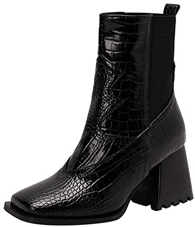 Generico Stivali Donna Ginocchio Stivaletti Donna Alti Stivali da Donna Elasticizzati con Tacco e Punta Quadrata in Pelle alla Stivaletti Donna Donna Scarpe Donna Primaverili (Black, 40)
