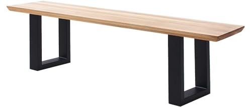 Lomadox Esszimmer Bank Sitzbank 160x40cm Eiche massiv geölt mit Schweizer Kante, U-Gestell schwarz Metall, Massivholz/Echtholz
