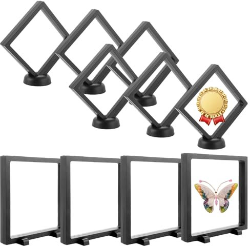 Lot de 10 cadres flottants 3D, 4 pièces de 18 cm et 6 pièces de 11 cm, porte-monnaie transparents flottants, avec base pour bagues, boucles d'oreilles, colliers, bracelets, bijoux