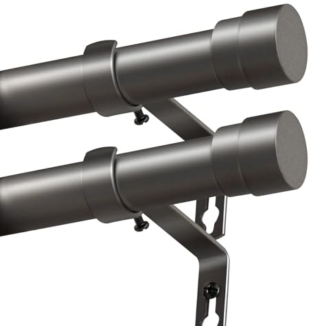 BellaHills 25mm Curtain Poles for Eyelet Curtains Adjustable Curtain Rod with Metal Finials 76 to 349 cm Window Curtain Pole with Brackets Fittings Set for Living Room Bedroom, 2 Pack, Pewter