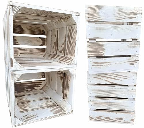 Lermowood Holzkisten Reg 4er Set 25 x 20 x 30cm Vintage | Dekokisten aus Holz Massive Holzkiste Regalkiste Weinkiste