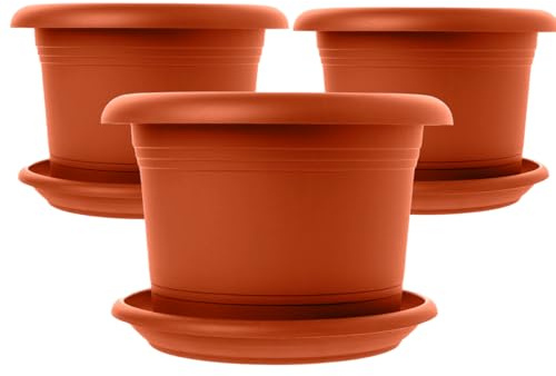 SUSTANIA 3er Set Blumentopf Groß mit Untersetzer, 50 cm Durchmesser, Terracotta, Pflanzkübel Groß Außen, Blumenkübel außenbereich, Pflanztopf groß außen, Wetterfest, Made in Germany