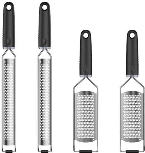 Foppla Lot de 4 zesteurs de citron en acier inoxydable - Râpe à fromage robuste - Passe au lave-vaisselle - Râpe à citron pour parmesan et citron
