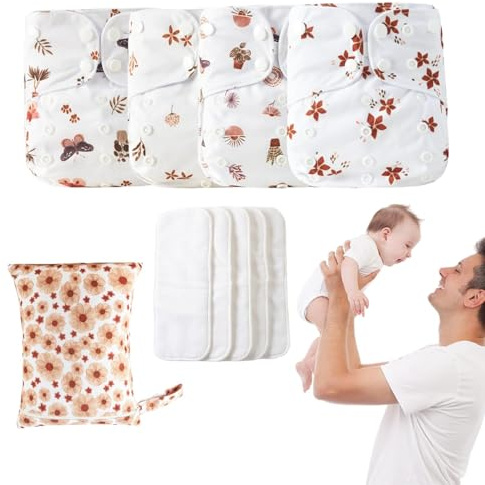 Stoffwindeln für Babys 4X Saugfähige Atmungsaktive Einlagen | Windeln 4 Saugfähige Einsätze, 1 Wet Bag, Stoffwindeln, Wasserdichte Atmungsaktive Einlagen Für Und Mädchen