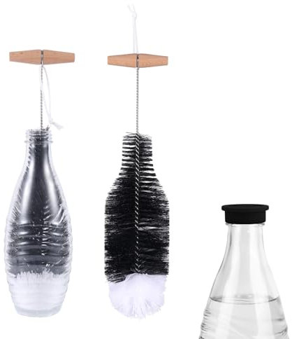 BOXOB Bottle Brush for Sodastream, 14.56 Inch Large Soda Bottle Cleaning Brush Gentle & Anti-Scratch Bristles Washing Cleaner Tool with Comfortable Wood Long Handle