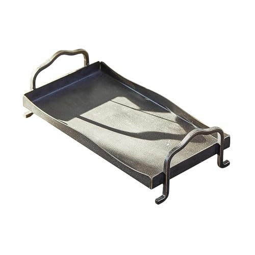 LOBERON Tablett Yixeno, Charmantes Antikgold-Finish, Rechteckige Form, Geschwungene Griffe, Tischaccessoire, Serviergeschirr, Eisen, antikbraun