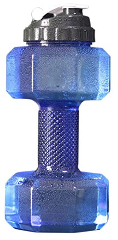rupusiner Botella de agua de peso 2.2L Contenedor de agua en forma de pesa con botella de peso azul a prueba de fuga