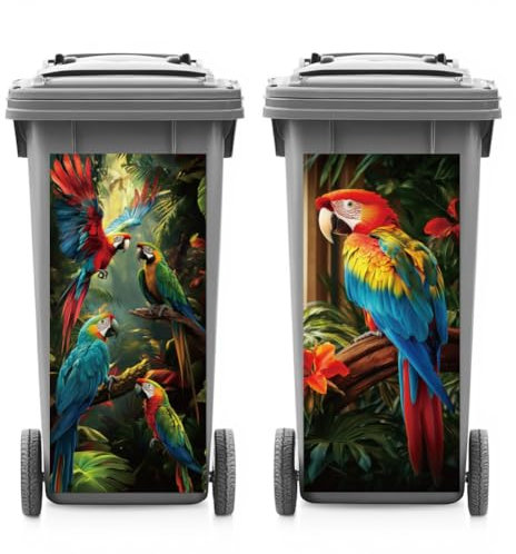 ANATTASOUL 2 Sheets Wheelie Bin Stickers Decorative Parrot Jungle Waterproof Dustbin Decor, 14.9x 32.2 Adhesive Large Decal for Bins, Fridge, Wall Outdoor, Indoor Decoration