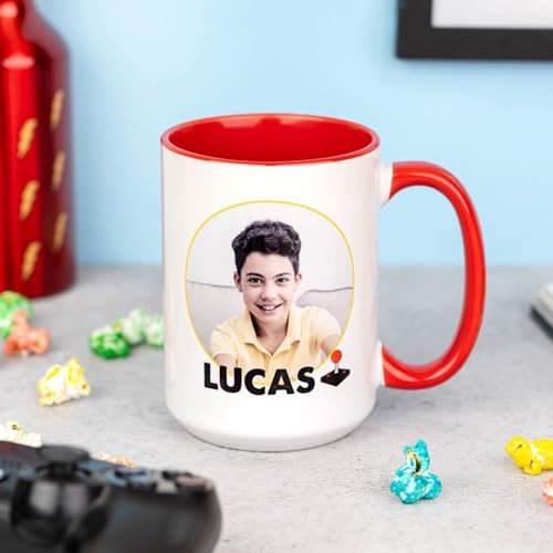 Wanapix | Taza XL Personalizada con Foto y Texto | Capacidad de 440ml | Taza Grande de Cerámica con Diseño Único | Regalo Original | Apta para Microondas | Interior y Asa Color Rojo