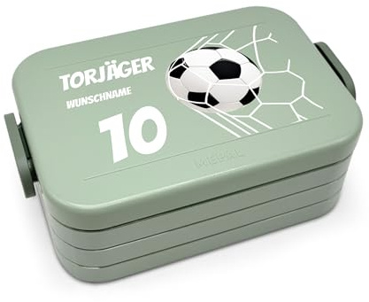 printplanet® Personalisierbare Brotdose „Layout Fußball“ – Lunchbox/Bento Box von Mepal – mit eigenem Namen oder Wunschtext – Farbe Nordic Sage – BPA-frei – Geschenkidee