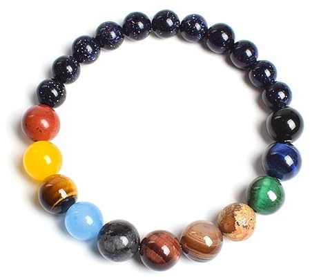 DEJIN Universe Eight Planets Naturstein-Perlenarmbänder für Herren und Damen, Lava-Armband, Yoga, Galaxie, Solar-Armband, Stein