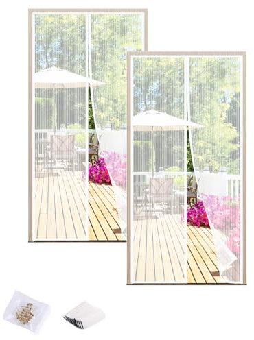 2 zanzariere magnetiche per porta scorrevole, zanzariera per porta del balcone, cantina, terrazza e soggiorno, pratiche zanzariere con protezione a morsetto per porte scorrevoli (bianco, 110 x 210)