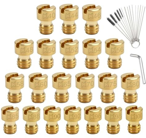 21 Stück M4 Vergaser Düsen Set mit 16 Reinigungsnadeln, Hauptdüse Vergaser in den Größen 40-100 kompatibel mit Bing, PWK, Dellorto, Puch, GY6, Keihin PE, CVK Vergaser
