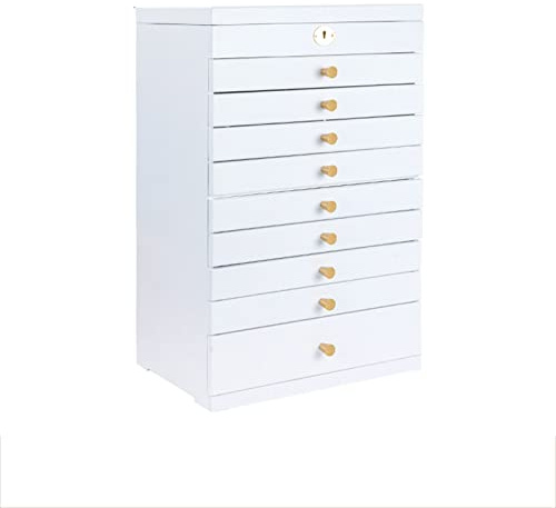 Standing Jewelry Storage ChestWalnut Jewelry Armoire Cabinet with 10 Drawers Jewelry Storage Cabinet Organizer for Earrings Necklaces Bracelets Girls Gift