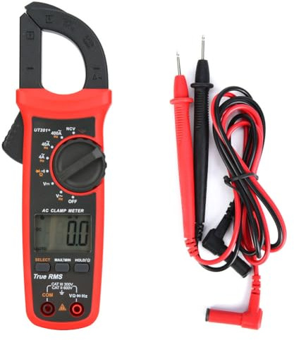 UT201+ Hand-LCD-Digital-Zangenmessgerät AC DC Strom Spannungsprüfer mit True RMS NCV Data Hold Diodentest für elektrische Energiekommunikation Industriearbeiter Rot Grau 215 x 63