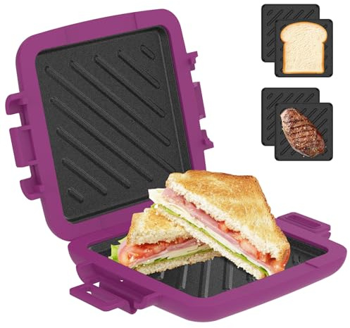 MENIBBLER Microwave Toastie Sandwich Maker Microwave Wireless Toastie Maker Detachable Sandwich Toaster Nonstick Plate for Cooking Delicious Crispy Sandwiches(purple)