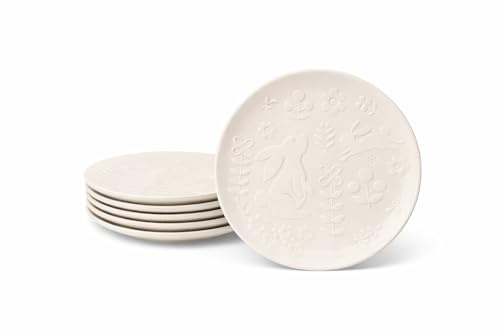 LEONARDO LUXURY HOME DESIGN Set 6 Piatti Dessert Porcellana Bianca 17,5 cm Modello Rabbit Decoro Rilievo Piattini Dolci Frutta Merenda Eleganti Lavastoviglie Microonde Idea Regalo