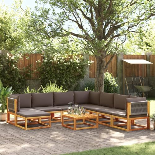 Hoopleep 9-TLG. Gartensofa-Set, Akazienholz & Seil, Modulares Sofa für Terrasse, Balkon, Außenbereich, mit Kissen, Sitzgruppe für Feuerstelle, Grau