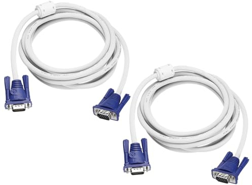 sourcing map 2 PCS VGA Monitor Cable 3Meters 7 Pin Male to Male Cord, White | Video Cable Adapter for Laptops TV PC Computer Monitor Screen Projector, 10ft