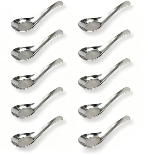 10Pz Cucharas Soperas Chinas de Acero Inoxidable 304, Cucharas para Ramen | Cucharon para Cucharas-Soperas Asiáticas para Ramen, Pho, Wonton, Miso, Gachas, Cereales, Arroz, Tacos y Sushi
