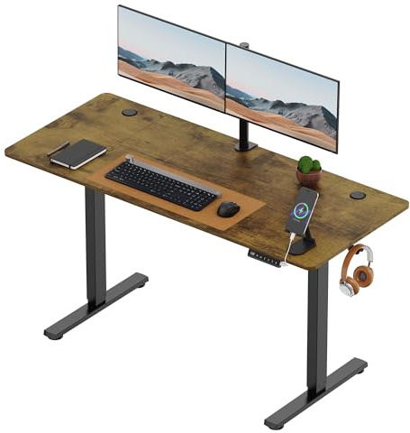 VonHaus Electric Standing Desk, USB-C Charging Height Adjustable Sit Stand Desk with Anti-Collision, Height Preset Technology & Cable Management, Dark Wood Four Piece Desktop & Steel Frame, 140x60cm | USB-C Charging, Height Adjustable 4 Piece Table Top, Sit Stand, Anti-Collision, Height Preset Technology, Cable Management