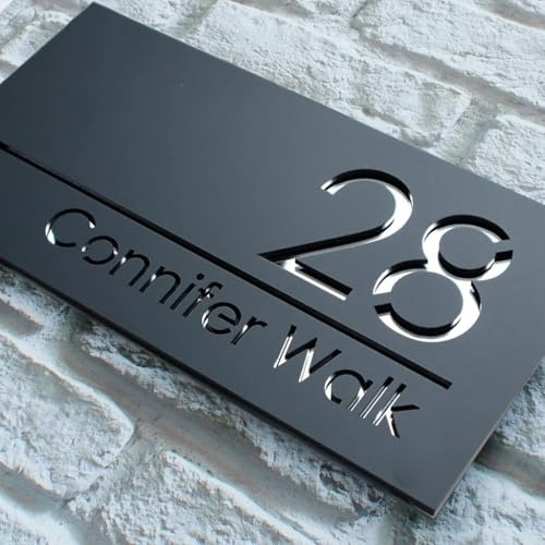 Numeri civici da esterno personalizzati 3D – targa numero civico in acrilico con fronte bianco/nero e retro oro/argento/rosa/nero – laserato 3D per casa – 25/40/45 cm z(Nero - Argento)