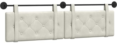 vidaXL Hängendes Kopfteil Creme Samt, Moderner rechteckiger Wand-Headboard aus Samt, bezogen mit Bändern, Knopfsteppung für entspannende Schlafzimmer-Deko