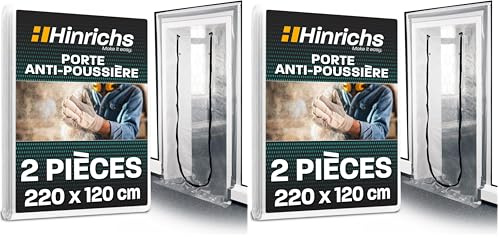 Hinrichs 2x Porte Anti Poussiere avec fermeture Éclair - Bache de Protection transparente - 220 x 120 cm Bache Protection - Pour rénovation transformation assainissement (Lot de 2)