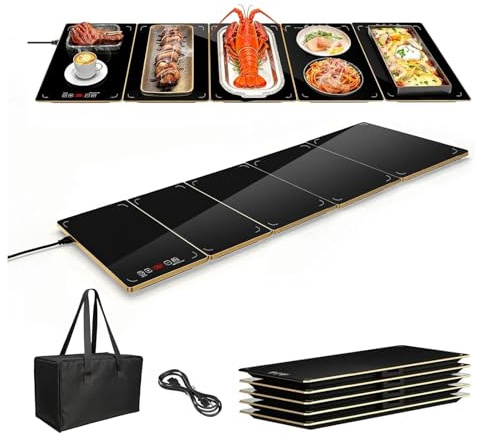 Electric Warming Tray 88 * 38cm with Storage Bag, Adjustable‑Size Food Warming Mat, 5‑in‑1 Expandable Modular, Food Warmer for Parties, Buffet, Catering & Gathering, 8‑Level Temp & Timer