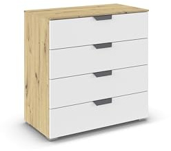 Rauch Möbel ADITIO, Kommode, Farbe Weiß/Eiche Artisan, Breite 80 cm | Sideboard im modernen Look, 4 Schubladen, Soft-Close-Funktion, für Schlafzimmer, Gästezimmer, Wohnzimmer, Garderobe, Flur