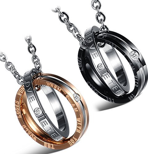 Cupimatch 2pcs Halskette Edelstahl Eternal Love Interlocking Ringe Anhänger mit 55,9 cm Kette