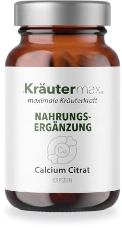 Kräutermax Calcium Citrat Hochdosiert | Reine Calciumcitrat Kapseln 500mg | Kalzium Vegan und Natürlich | 60 Stück