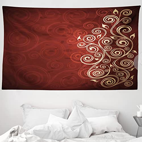 ABAKUHAUS Burgunderrot Wandteppich, Floral Swirls Efeu Bild Ombre Details Grunge Hintergrund Blume Kunst, aus Weiches Mikrofaser Stoff Wand Dekoration Für Schlafzimmer, 230 x 140 cm, Creme Rubin